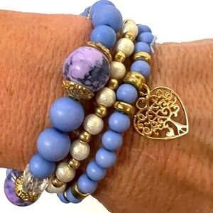 Victoria Leland Design Bundle Elegant lilac and gold Beaded Bracelet Set